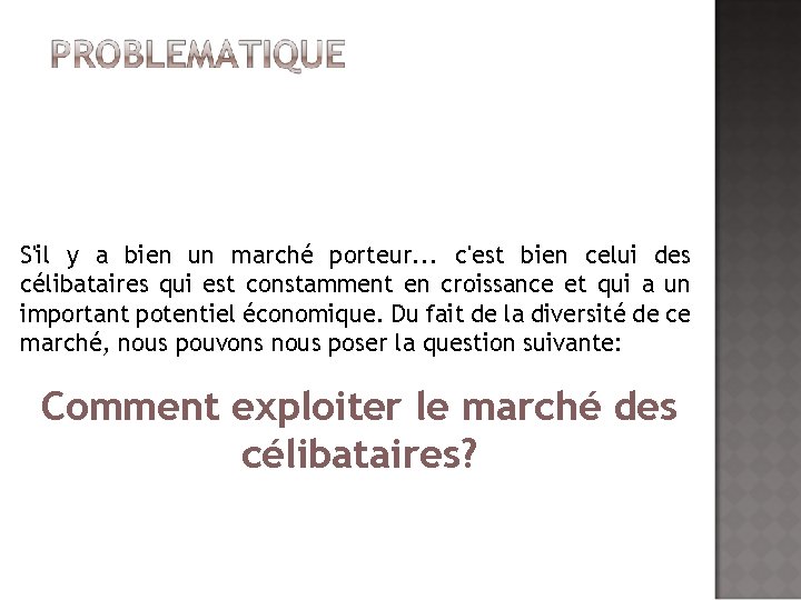 S'il y a bien un marché porteur. . . c'est bien celui des célibataires