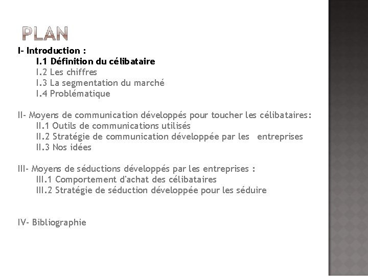 I- Introduction : I. 1 Définition du célibataire I. 2 Les chiffres I. 3