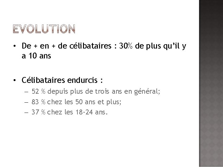  • De + en + de célibataires : 30% de plus qu’il y