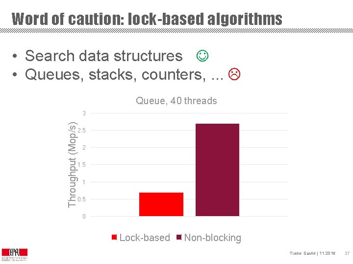 Word of caution: lock-based algorithms • Search data structures • Queues, stacks, counters, .