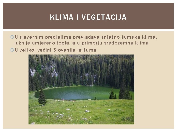 KLIMA I VEGETACIJA U sjevernim predjelima prevladava snježno šumska klima, južnije umjereno topla, a