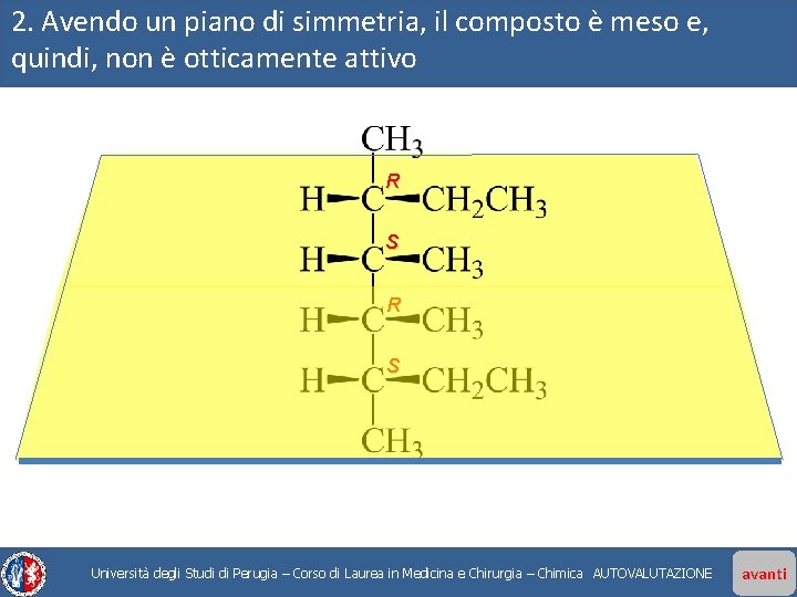 2. Avendo un piano di simmetria, il composto è meso e, quindi, non è