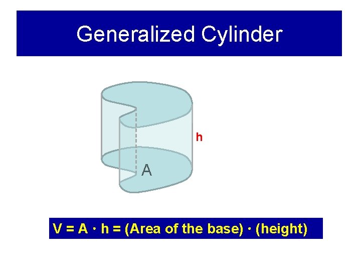 Generalized Cylinder h A V = A h = (Area of the base) (height)