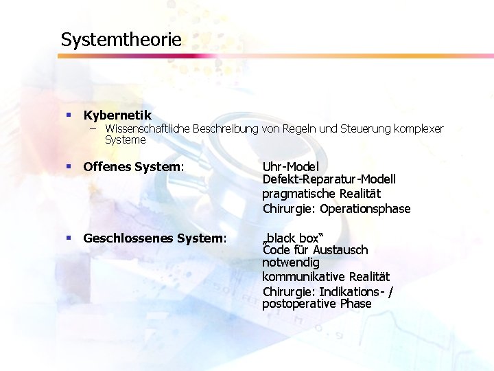 Systemtheorie § Kybernetik – Wissenschaftliche Beschreibung von Regeln und Steuerung komplexer Systeme § Offenes