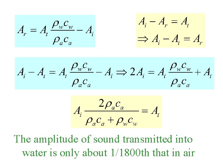 The amplitude of sound transmitted into water is only about 1/1800 th that in