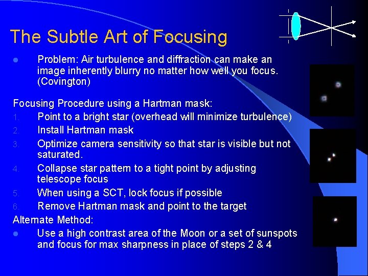The Subtle Art of Focusing l Problem: Air turbulence and diffraction can make an