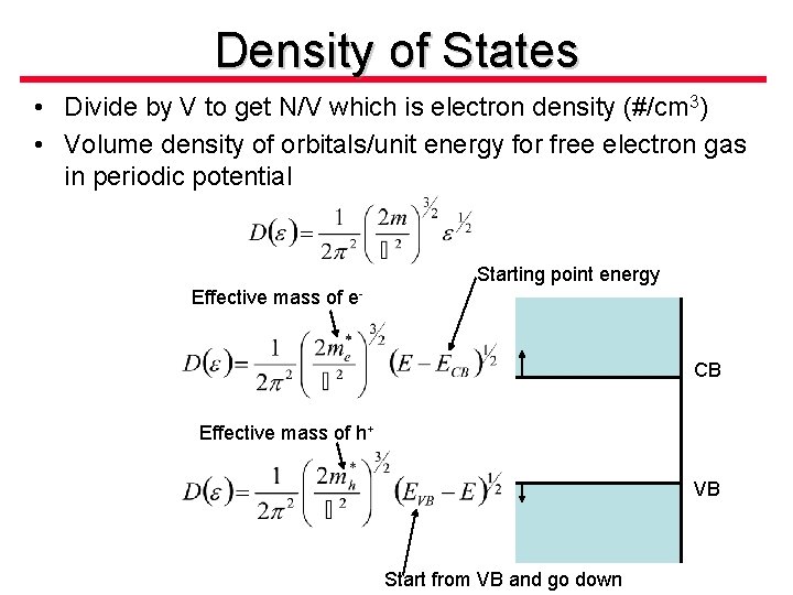 Density of States • Divide by V to get N/V which is electron density