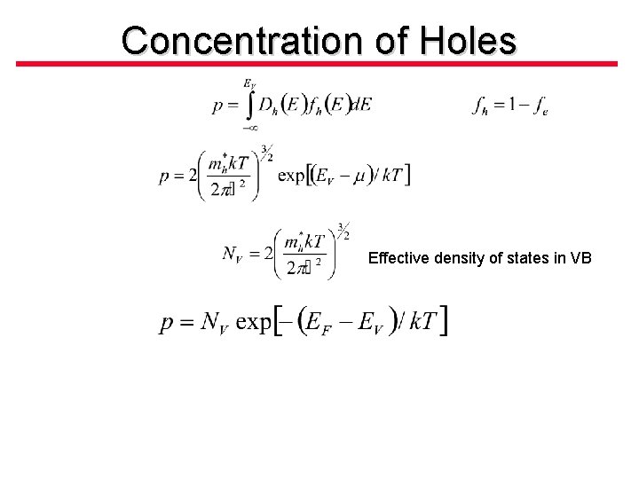 Concentration of Holes Effective density of states in VB 