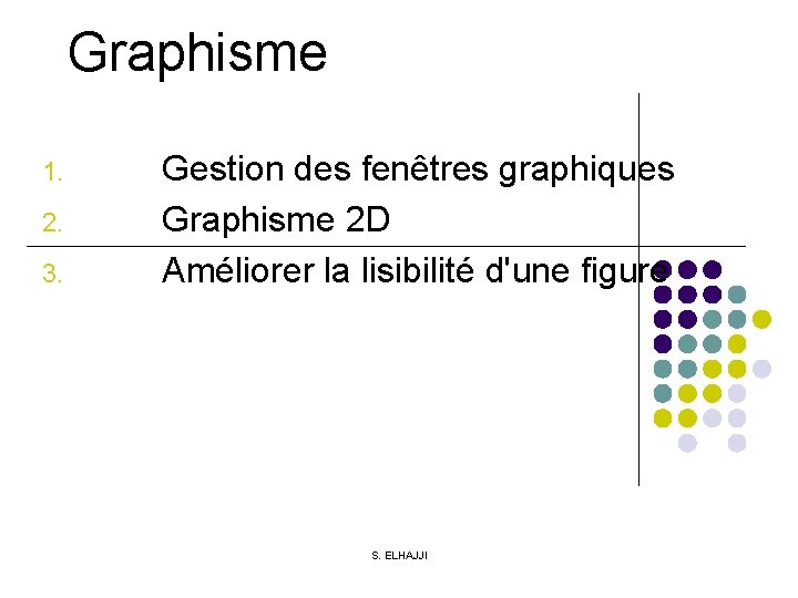 Graphisme 1. 2. 3. Gestion des fenêtres graphiques Graphisme 2 D Améliorer la lisibilité