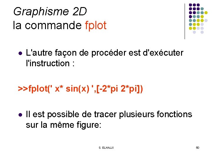 Graphisme 2 D la commande fplot l L'autre façon de procéder est d'exécuter l'instruction