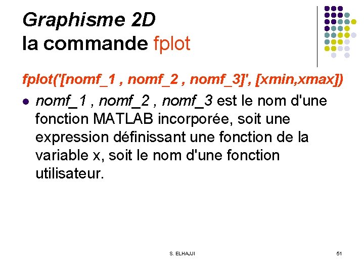 Graphisme 2 D la commande fplot('[nomf_1 , nomf_2 , nomf_3]', [xmin, xmax]) l nomf_1