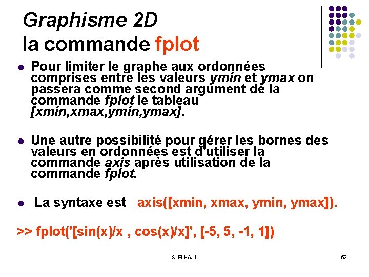 Graphisme 2 D la commande fplot l Pour limiter le graphe aux ordonnées comprises