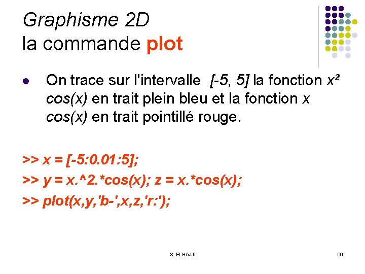 Graphisme 2 D la commande plot l On trace sur l'intervalle [-5, 5] la