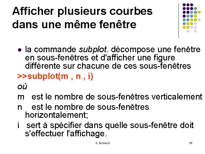 Afficher plusieurs courbes dans une même fenêtre la commande subplot. décompose une fenêtre en