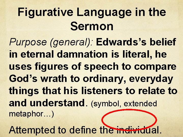 Figurative Language in the Sermon Purpose (general): Edwards’s belief in eternal damnation is literal,