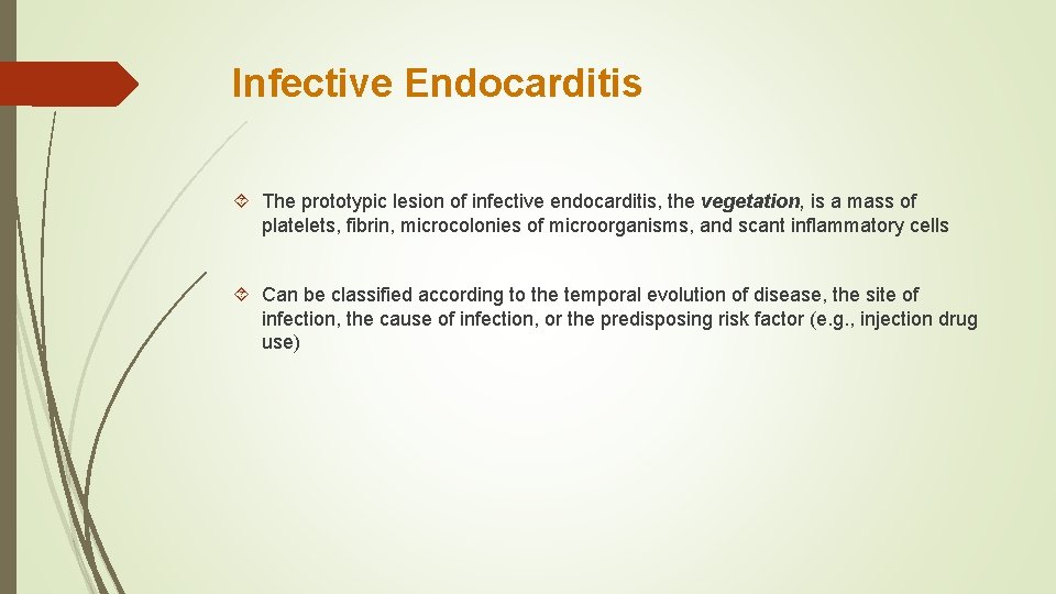 Infective Endocarditis The prototypic lesion of infective endocarditis, the vegetation, is a mass of