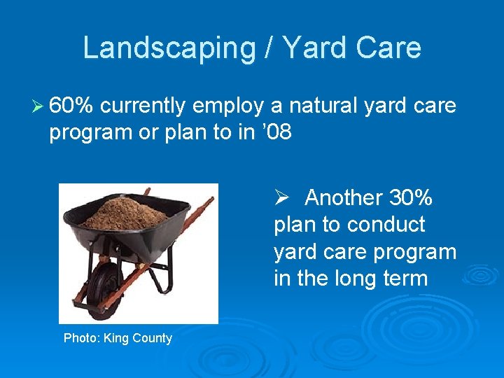 Landscaping / Yard Care Ø 60% currently employ a natural yard care program or