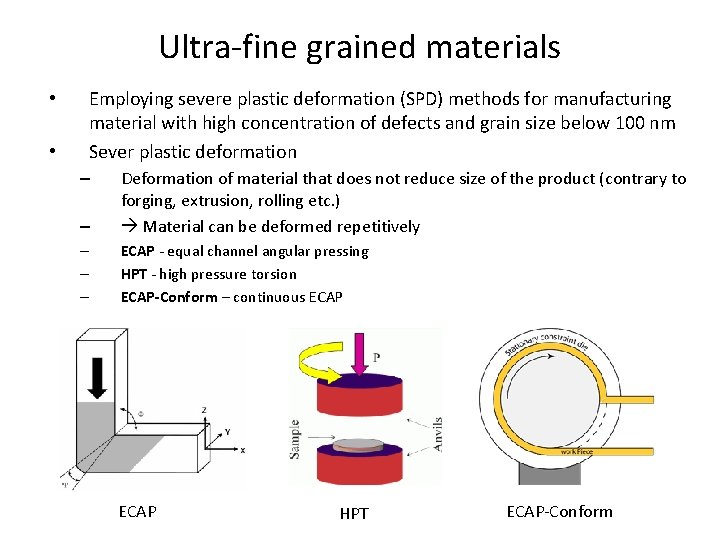 Ultra-fine grained materials • • Employing severe plastic deformation (SPD) methods for manufacturing material