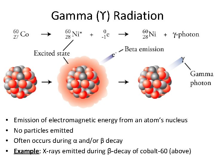 Gamma (ϒ) Radiation • • Emission of electromagnetic energy from an atom’s nucleus No
