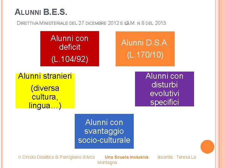 ALUNNI B. E. S. DIRETTIVA MINISTERIALE DEL 27 DICEMBRE 2012 E LAC. M. N.