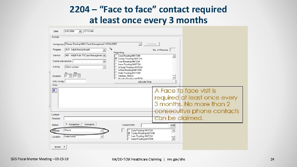 2204 – “Face to face” contact required at least once every 3 months SSIS