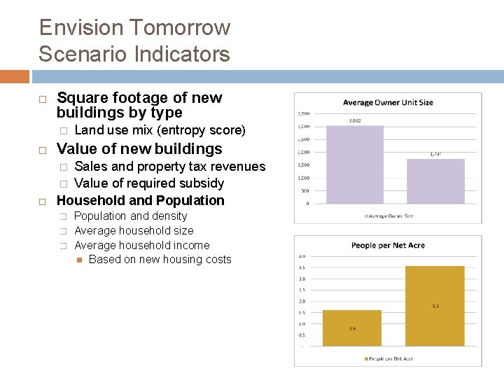Envision Tomorrow Scenario Indicators Square footage of new buildings by type � Land use