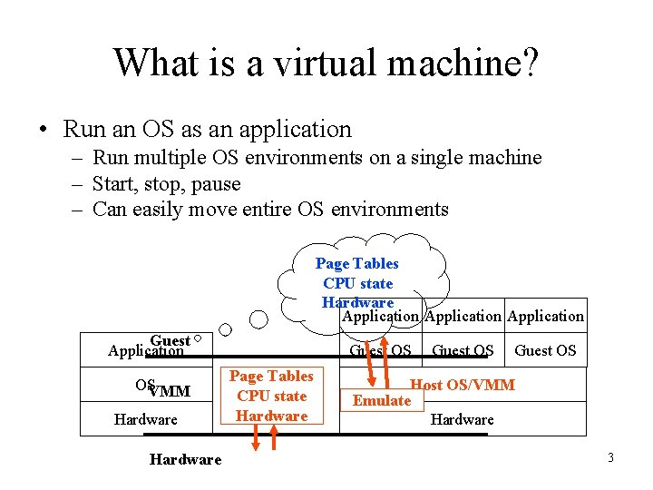 What is a virtual machine? • Run an OS as an application – Run What is a virtual machine? • Run an OS as an application – Run