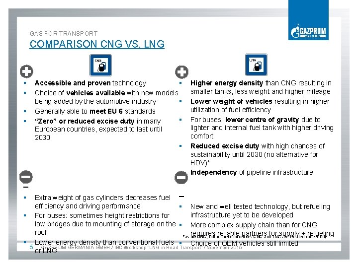 GAS FOR TRANSPORT COMPARISON CNG VS. LNG + § § + § Accessible and