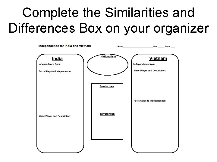 Complete the Similarities and Differences Box on your organizer Complete the Similarities and Differences Box on your organizer