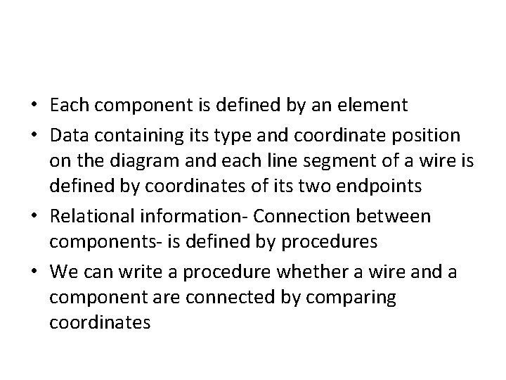  • Each component is defined by an element • Data containing its type