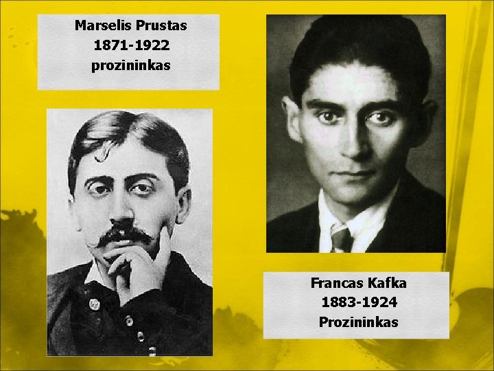 Marselis Prustas 1871 -1922 prozininkas Francas Kafka 1883 -1924 Prozininkas 