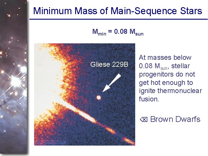 Minimum Mass of Main-Sequence Stars Mmin = 0. 08 Msun Gliese 229 B At