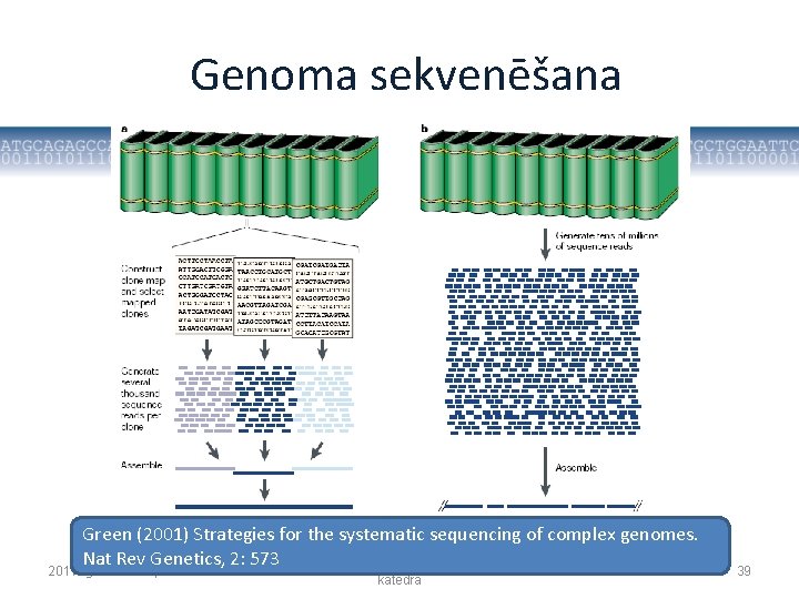 Genoma sekvenēšana Green (2001) Strategies for the systematic sequencing of complex genomes. Nat Rev