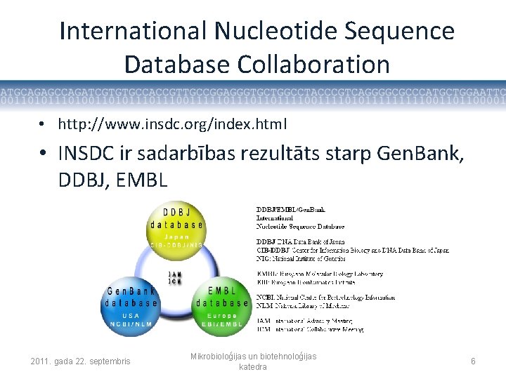 International Nucleotide Sequence Database Collaboration • http: //www. insdc. org/index. html • INSDC ir