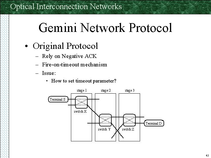 Optical Interconnection Networks Gemini Network Protocol • Original Protocol – Rely on Negative ACK