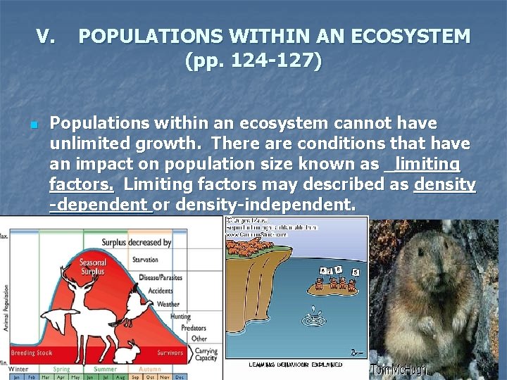 V. n POPULATIONS WITHIN AN ECOSYSTEM (pp. 124 -127) Populations within an ecosystem cannot