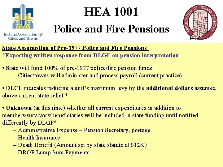 HEA 1001 Police and Fire Pensions State Assumption of Pre-1977 Police and Fire Pensions