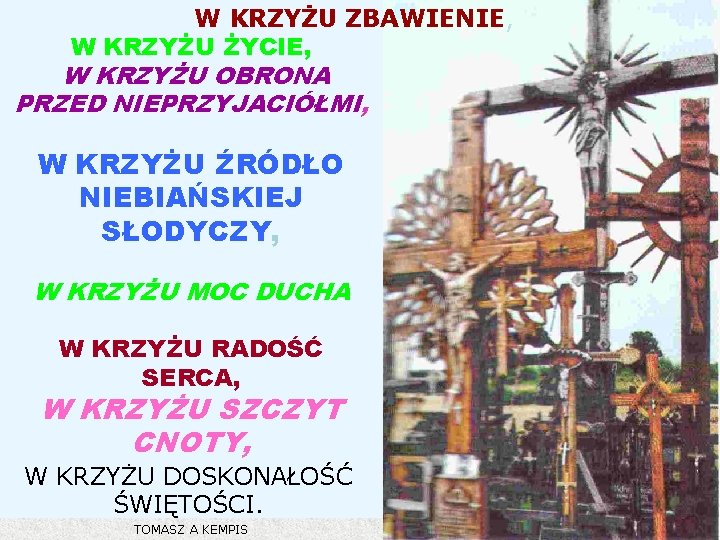 W KRZYŻU ZBAWIENIE, W KRZYŻU ŻYCIE, W KRZYŻU OBRONA PRZED NIEPRZYJACIÓŁMI, W KRZYŻU ŹRÓDŁO