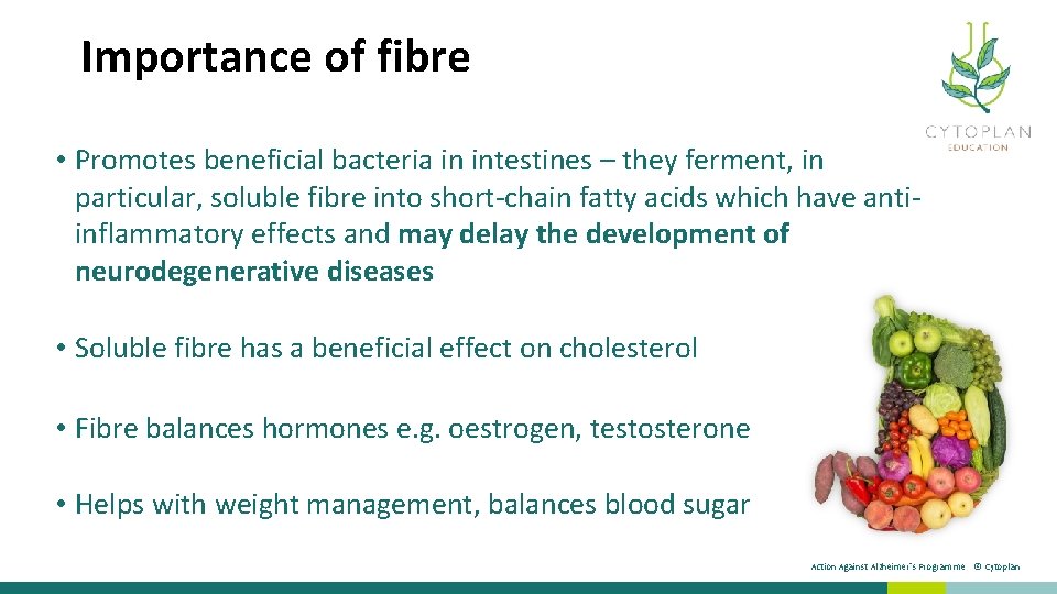 Importance of fibre • Promotes beneficial bacteria in intestines – they ferment, in particular,