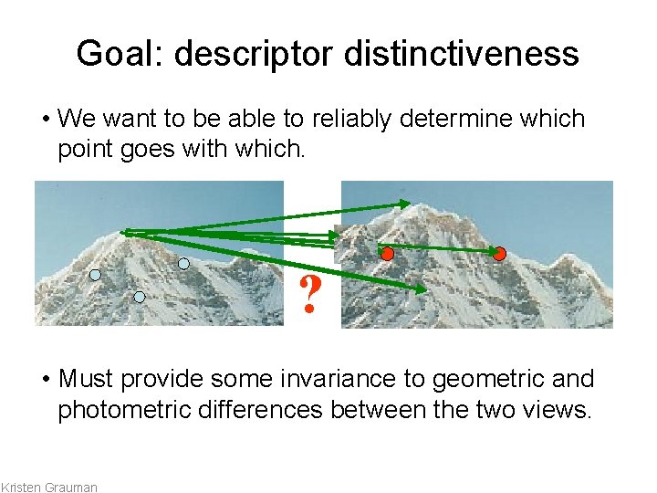 Goal: descriptor distinctiveness • We want to be able to reliably determine which point
