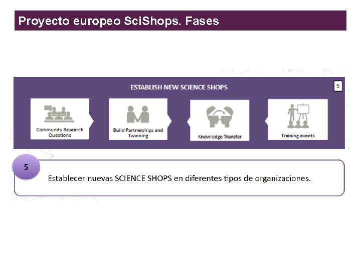 Proyecto europeo Sci. Shops. Fases Enhancing the Responsible and Sustainable Expansion of the Science