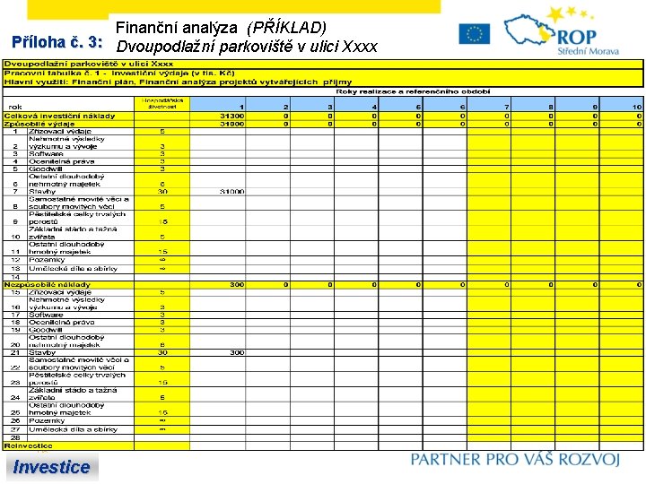 Finanční analýza (PŘÍKLAD) Příloha č. 3: Dvoupodlažní parkoviště v ulici Xxxx 16 Investice 