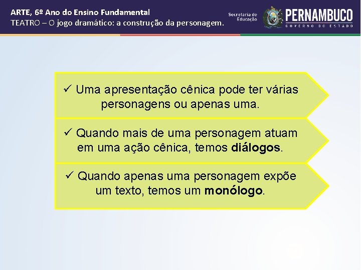 ARTE, 6º Ano do Ensino Fundamental TEATRO – O jogo dramático: a construção da