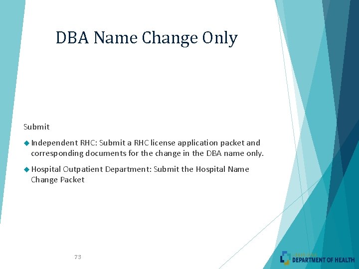 DBA Name Change Only Submit Independent RHC: Submit a RHC license application packet and