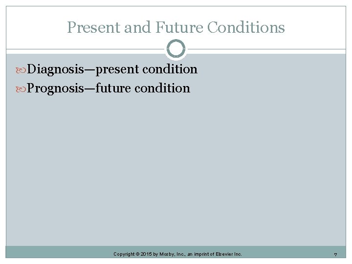 Present and Future Conditions Diagnosis—present condition Prognosis—future condition Copyright © 2015 by Mosby, Inc. Present and Future Conditions Diagnosis—present condition Prognosis—future condition Copyright © 2015 by Mosby, Inc.