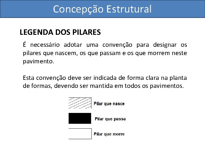 Concepção Estrutural LEGENDA DOS PILARES É necessário adotar uma convenção para designar os pilares