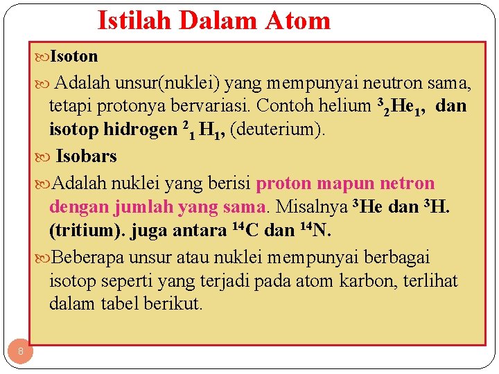 Istilah Dalam Atom Isoton Adalah unsur(nuklei) yang mempunyai neutron sama, tetapi protonya bervariasi. Contoh