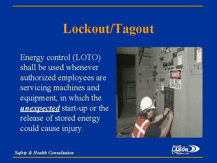 Lockout/Tagout Energy control (LOTO) shall be used whenever authorized employees are servicing machines and