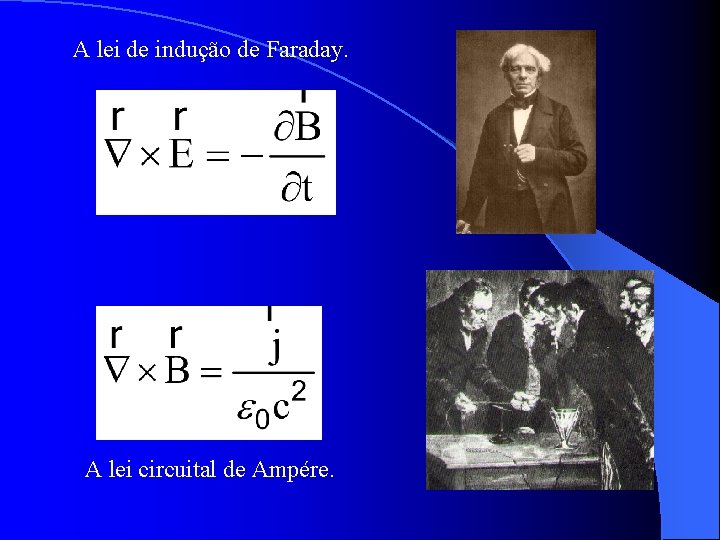 A lei de indução de Faraday. A lei circuital de Ampére. 