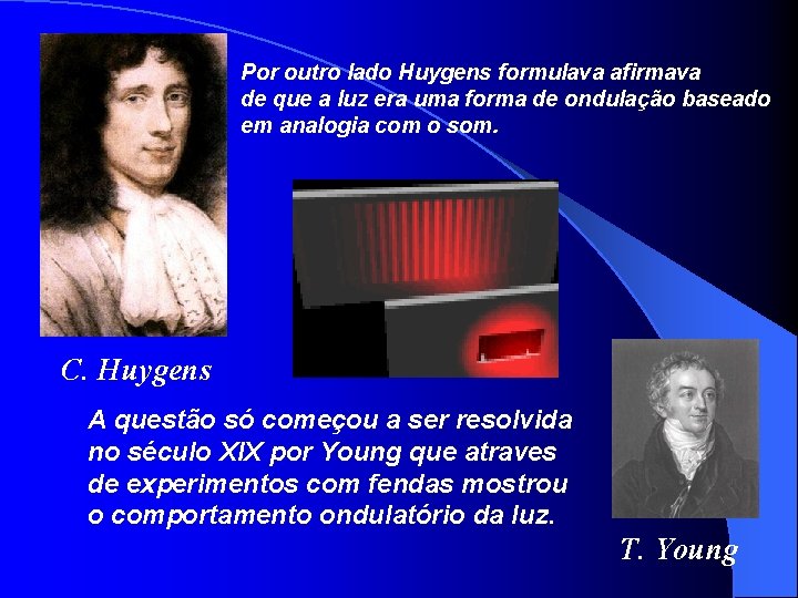 Por outro lado Huygens formulava afirmava de que a luz era uma forma de